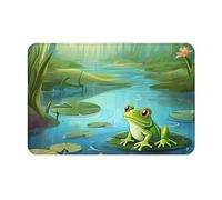 Paillasson d'intérieur et d'extérieur imprimé grenouille dans un étang, en flanelle facile à nettoyer, antidérapant, paillasson d'entrée pour intérieur et extérieur