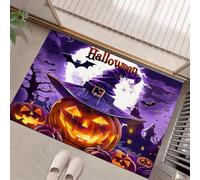 Paillasson D'Intérieur Halloween Dessin Animé 40 X 60 Cm Pour Entrée Maison, Antidérapant,Lanterne Citrouille Chapeau Magicien Pleine Lune Lavable En Machine,Tapis Pour Cuisine Entrée Porte D'Entrée,