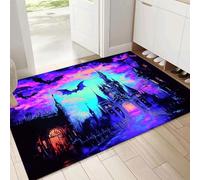 Paillasson d'intérieur Lavable, 50x80cm Tapis d'entrée Super Fin, Disney Château Absorbant Antidérapant, Fantastique Résistant Paillasson pour Porte ou Cuisine, Violet Bleu