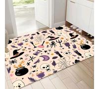 Paillasson d'intérieur Lavable, 60x90cm Tapis d'entrée Super Fin, Halloween Icônes Absorbant Antidérapant, Mignon Dessins Résistant Paillasson pour Porte ou Cuisine, Pêche