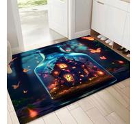 Paillasson d'intérieur Lavable, 80x120cm Tapis d'entrée Super Fin, Bouteille En Verre Architecture Absorbant Antidérapant, Art Fantastique Résistant Paillasson pour Porte ou Cuisine, Bleu foncé