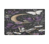 Paillasson d'intérieur Luna Moth Moon Fleurs violettes Antidérapant Lavable Absorbant 50 x 80 cm