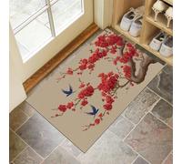 Paillasson D'Intérieur Peinture Chinoise 45 X 75 Cm Pour Entrée De Maison, Antidérapant,Fleurs De Prunier Rouge Hirondelles En Vol Lavable En Machine, Petit Tapis Pour Cuisine Entrée Porte D'Entrée,