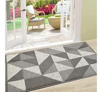 Paillasson d'intérieur, tapis d'entrée antidérapant et résistant à la saleté, 80x50cm, tapis de porte intérieur à profil bas lavable en machine (gris géométrique)