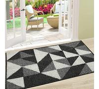 Paillasson d'intérieur, tapis d'entrée antidérapant et résistant à la saleté, tapis de porte intérieur à profil bas lavable en machine 80x50 cm (noir géométrique)