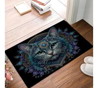 Paillasson D'intérieur Tête De Chat Mandala, Paillasson Style Psychédélique Mystérieux Attrape Poussière 50 x 80 cm, Tapis D’intérieur Antidérapant Facile à Nettoyer Pour Entrée Et Patio, Bleu Foncé