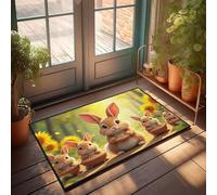 Paillasson d'intérieur unique avec cinq lapins mignons profitant d'une journée ensoleillée - Tapis de sol d'automne - Décoration de chambre pour homme (40 x 60 cm)