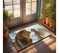 Paillasson d'intérieur unique avec inscription « A Majestic Lion and An Angelic Woman Stand In Awe Of Each Other » - Tapis de sol d'automne - Décoration de chambre pour homme (40 x 60 cm)