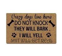 Paillasson Dogs Live Here Do Not Knock They Will Bark I Will Yell Shit Will Get Real Paillassons Lavable en Machine Tapis D'Entrée Résistant Tapis De Porte pour Balcon Couloir Cour 40X60 Cm