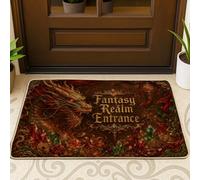 Paillasson Dragon Welcome - Avec cristaux mystiques - Marron - Antidérapant - Attrape la saleté - Décoration extérieure pour porte d'entrée, terrasse - 73,7 x 43,2 cm