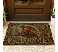 Paillasson Dragon Welcome rouge fantaisie pour extérieur et intérieur, décoration printanière, en caoutchouc imperméable, antidérapant, absorbant la poussière, facile à nettoyer, 73,6 x 43,2 cm
