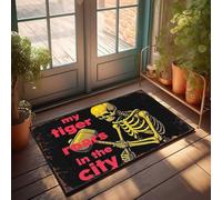 Paillasson drôle squelette doré rugissant dans la ville : un conte urbain effrayant - Tapis décoratif pour cuisine (40 x 60 cm)