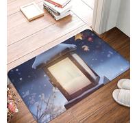 Paillasson durable avec imprimé lanterne et neige - Paillasson de bienvenue absorbant antidérapant en flanelle douce lavable pour décoration de Noël, intérieur et extérieur, 40,6 x 61 cm