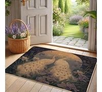 Paillasson élégant avec plumes dorées pour décoration extérieure et intérieure, imperméable, antidérapant, absorbant la poussière, facile à nettoyer, motif jardin printanier, 73,6 x 43,2 cm