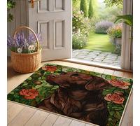 Paillasson élégant marron pour chien de laboratoire, roses d'automne pour extérieur et intérieur, décoration d'entrée, antidérapant, imperméable, contrôle de la poussière, entretien facile, 73,6 x
