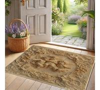 Paillasson élégant motif chérubin floral, beige vintage anges décoration intérieure et extérieure, résistant à l'eau, antidérapant, contrôle de la poussière, facile à nettoyer, 73,7 x 43,2 cm