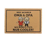 Paillasson en Coco Relaxdays 60 x 40 cm, « Mamie et Papi », antidérapant, résistant, pour intérieur et extérieur, coloré