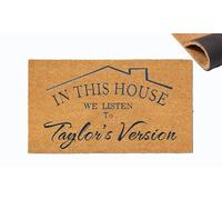 Paillasson en fibre de coco avec dos robuste, inscription « In This House We Listen to Taylor's Version », tapis de bienvenue Taylor avec dos robuste, tapis en caoutchouc brodé pour décoration