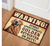 Paillasson en fibre de coco avec inscription « Warning Golden Retriever On | Paillasson en fibre de coco naturelle avec base antidérapante, 3 tailles sur le thème des animaux de compagnie
