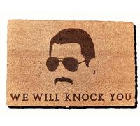 Paillasson en fibre de coco naturelle avec silhouette inspirée de la reine « We Will Knock You »