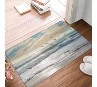 Paillasson en flanelle avec motif vagues sur la plage avec oiseaux de mer, 40,6 x 61 cm, antidérapant, doux, lavable, absorbant, pour cuisine, chambre à coucher, salle de bain