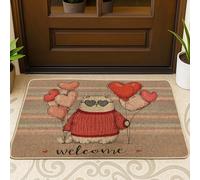 Paillasson en forme de chat - Motif cœurs mignons - Ballons - Rouge - Antidérapant - Attrape la saleté - Pour la maison, l'intérieur et l'extérieur - Décoration de porche - 73,6 x 43,2 cm