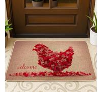 Paillasson en forme de poulet, cœurs fantaisistes saisonniers, fleurs printanières, rouge, antidérapant, attrape la saleté, paillasson décoratif pour maison, intérieur, extérieur, entrée, porche