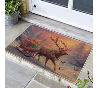 Paillasson en forme de traîneau de renne, paillasson coloré en bois de cerf pour décoration intérieure et extérieure, caoutchouc antidérapant pour porte d'entrée d'hiver, 73,6 x 43,2 cm