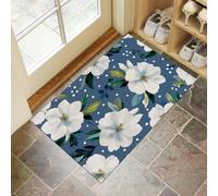 Paillasson Entree 45 X 75 Cm, Simplicité Modernetapis Entrée Interieur Antidérapant, Doux Et Confortable Lavable Paillassons pour Porte, Couloir, Chambre,Bleu Fleurs Pois