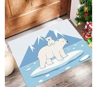 Paillasson Entree 60 X 90 Cm, Animaux des Glacierstapis Entrée Interieur Antidérapant, Doux Et Confortable Lavable Paillassons pour Porte, Couloir, Chambre,Bleu Clair Ours Polaire Dessin Animé
