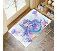Paillasson Entree 60 X 90 Cm, Dessin Animé Mignontapis Entrée Interieur Antidérapant, Doux Et Confortable Lavable Paillassons pour Porte, Couloir, Chambre,Bleu Clair La Petite Sirène