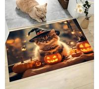 Paillasson Entree Antidérapant Chat Lanterne Citrouille Halloween Guérisseur 90 x 150 cm | Tapis Interieur Entree Lavable En Machine Tapis De Porte Anti-Poussière Pour Chien Entrée Couloir, Brun