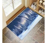 Paillasson Entree de Noel 45 x 75 cm, Motif Forêt Pins Naturelle Et Froide Interieur Tapis de Bain, Hiver Ciel Étoilé Antidérapant Paillasson Lavable, Tapis de Sol Salle Bain Couloir Bleu Foncé