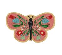 Paillasson entrée maison ""papillon"" en noix de coco avec support antidérapant en PVC. Dimensions : 65 x 40 cm - Fisura