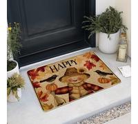 Paillasson épouvantail d'automne Happy Fall pour extérieur et intérieur, décoration de récolte, caoutchouc imperméable, antidérapant, absorbant la poussière, facile à nettoyer, 73,7 x 43,2 cm