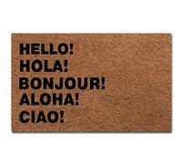 Paillasson Eureya - Tapis d'entrée - Tapis de sol amusant Hello! Hola! Bonjour! Aloha! Ciao! Paillasson antidérapant - 45,7 x 76,2 cm