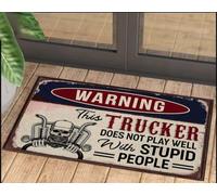 paillasson Exterieur Entree Attention ! Ce Routier ne s’entend Pas avec Les imbéciles. Paillasson tête de Mort.