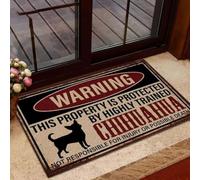 paillasson Exterieur Entree Attention ! Cette propriété est protégée par Un paillasson Chihuahua Amusant pour l'intérieur et l'extérieur