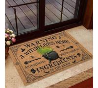 paillasson Exterieur Entree Attention, Une sorcière VIT Ici ! Paillasson d'halloween Humoristique
