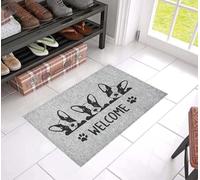 paillasson Exterieur Entree Bienvenue avec des bouledogues français rigolos - Paillasson Humoristique