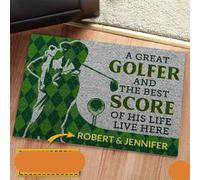 paillasson Exterieur Entree Cadeau pour Un Amateur de Golf : Paillasson « Vivre Ici » pour Un Grand Golfeur et Son Meilleur Score.