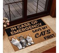 paillasson Exterieur Entree en Cas d'urgence, Sauvez d'abord Mes Chats ! Tapis d'entrée Facile à Nettoyer et accueillant