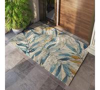 Paillasson Exterieur Entree Feuilles Beige Bleu Tapis Entree Interieur Tapis de Bain Antidérapant Paillasson Lavable Paillasson Interieur Paillasson Exterieur Salle Bain Couloir(80x120cm)