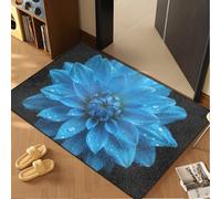 Paillasson Exterieur Entree Fleur Bleue Noire Tapis D'entrée Antidérapant Peluche Courte Décoration pour Entrée Couloir Cuisine Salle de Bain Tapis D Entree Interieur 60x90 cm