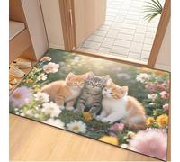 Paillasson Exterieur Entree Fleur De Chat Orange Tapis D'entrée Antidérapant Peluche Courte Décoration pour Entrée Couloir Cuisine Salle de Bain Tapis D Entree Interieur 60x90 cm