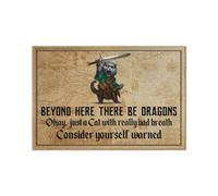 paillasson Exterieur Entree Paillasson Chat avec Une épée, au-delà d'ici vivent des Dragons