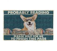 paillasson Exterieur Entree Paillasson « Corgi en Train de Lire, Veuillez m'attendre » - Cadeau pour Les Amoureux des Livres et des Chiens