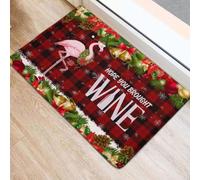 paillasson Exterieur Entree Paillasson de Noël avec Motif Flamant Rose « J'espère Que tu as apporté du vin »
