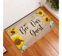 paillasson Exterieur Entree Paillasson d'été Amusant « Abeille Notre invitée » avec Tournesol, Cadeau d'anniversaire pour Un ami ou Un Membre de la Famille (2 pièces)