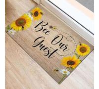 paillasson Exterieur Entree Paillasson d'été Amusant « Abeille Notre invitée » avec Tournesol, Cadeau d'anniversaire pour Un ami ou Un Membre de la Famille (2 pièces)